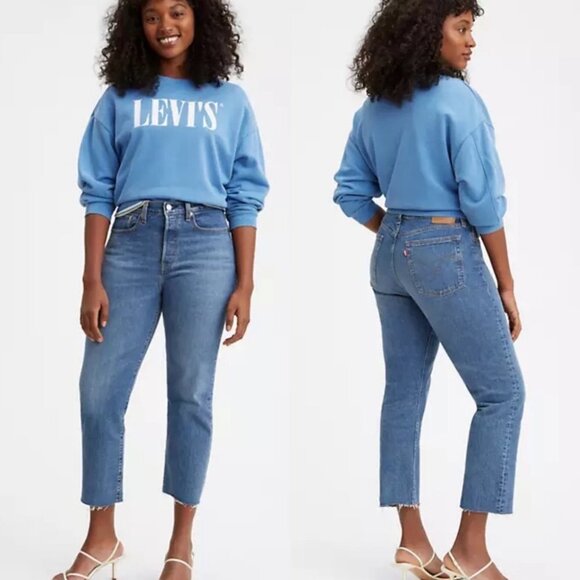 Levis Wedgie Straight Jeans Blue Revolve Size 29 x 26 Button Fly High Rise Denim - Picture 1 of 13